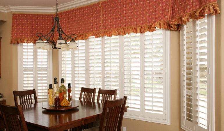 White shutters in San Diego dining room.